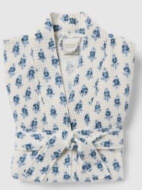 Threshold Cream Waffle Knit Garment with Blue Print